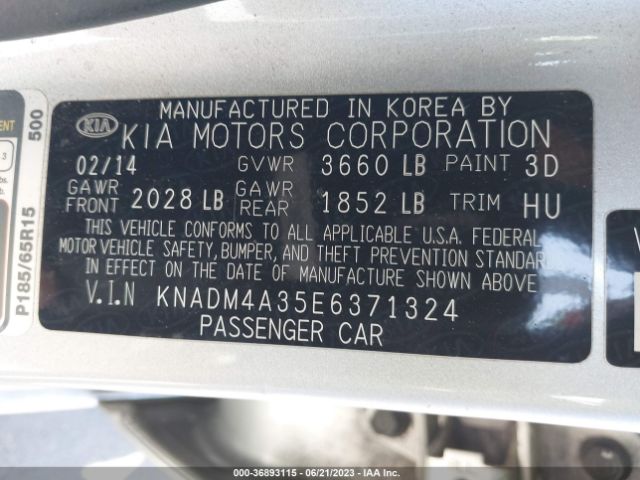 KNADM4A35E6371324 KIA RIO LX