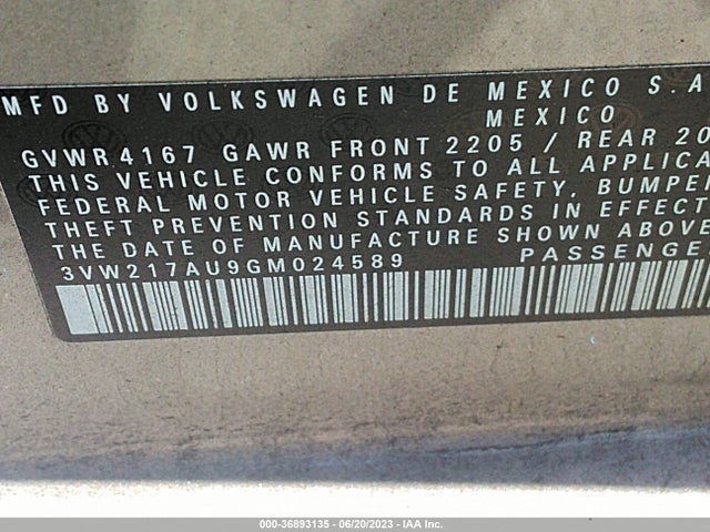 3VW217AU9GM024589 Volkswagen Golf Tsi S W/sunroof