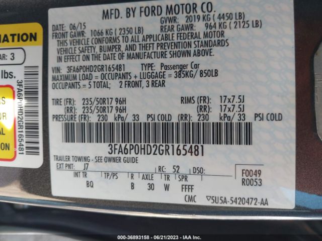 3FA6P0HD2GR165481 Ford FUSION SE