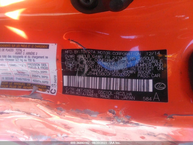 Lexus RC 350 2015 JTHHE5BC0F5003399 Image 15