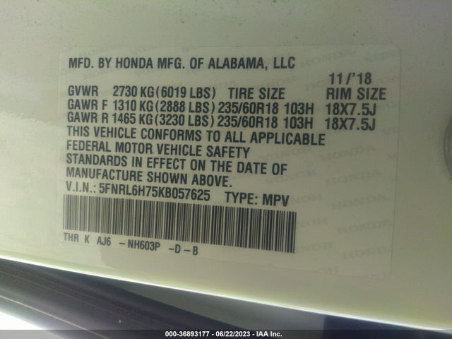 Honda Odyssey Ex-l 2019 5FNRL6H75KB057625 Image 9