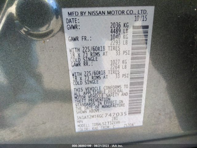 5N1AT2MT4GC747035 Nissan Rogue Sl