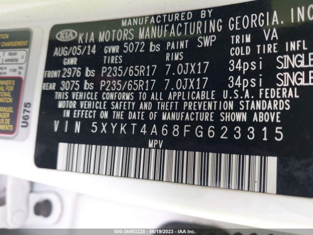 5XYKT4A68FG623315 KIA SORENTO LX