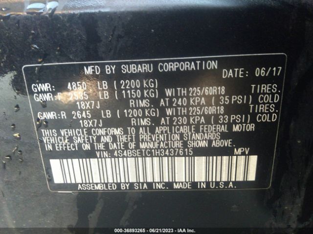 4S4BSETC1H3437615 Subaru Outback Touring