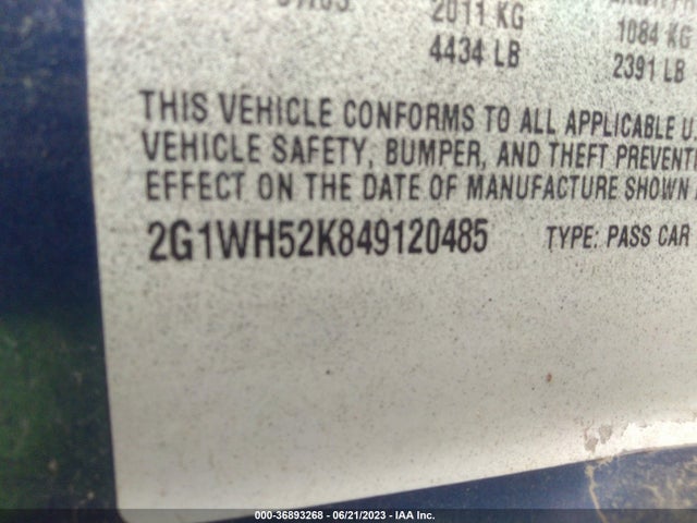 2004 CHEVROLET IMPALA LS VIN: 2G1WH52K849120485