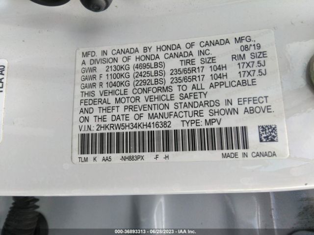 2HKRW5H34KH416382 Honda CR-V LX