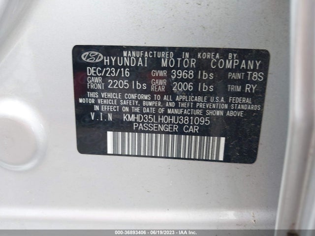 2017 HYUNDAI ELANTRA GT VIN: KMHD35LH0HU381095