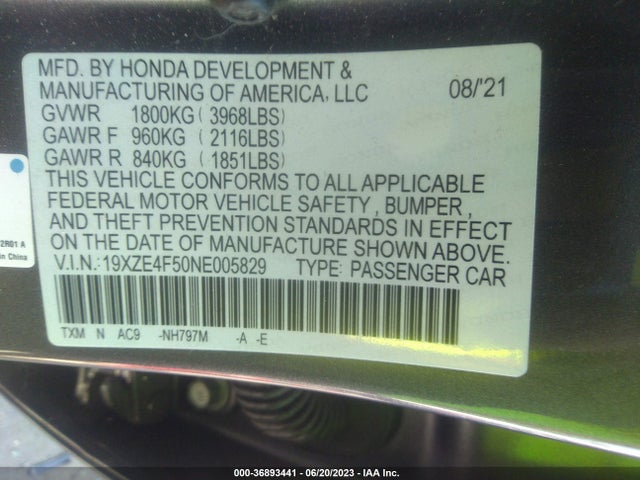Honda INSIGHT EX 2022 19XZE4F50NE005829 Image 9