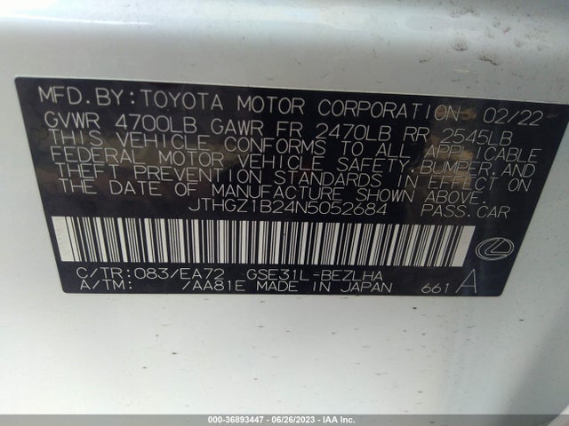 JTHGZ1B24N5052684 Lexus Is Is 350 F Sport