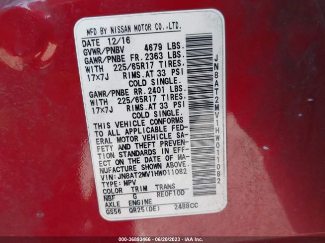 JN8AT2MV1HW011082 Nissan ROGUE SV
