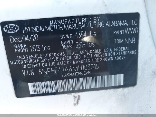 Hyundai SONATA SEL 2021 5NPEF4JA6MH103015 Image 16