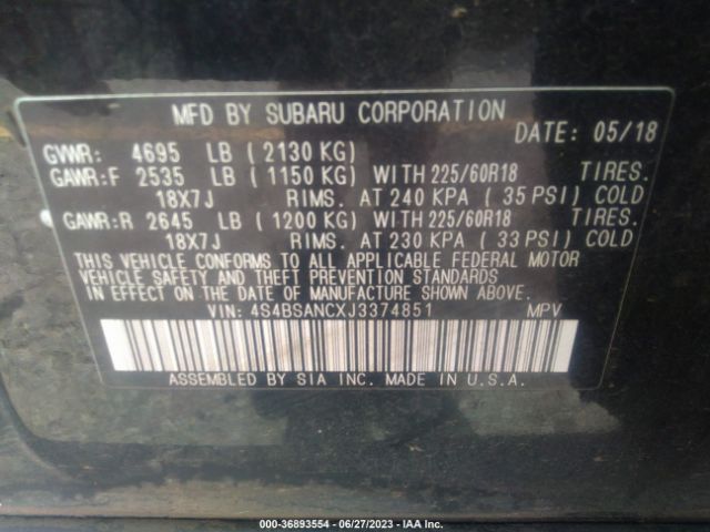 4S4BSANCXJ3374851 Subaru Outback Limited
