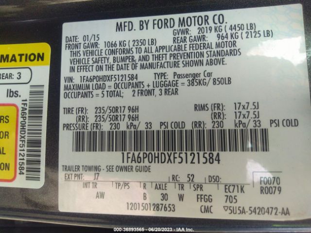 1FA6P0HDXF5121584 Ford FUSION SE