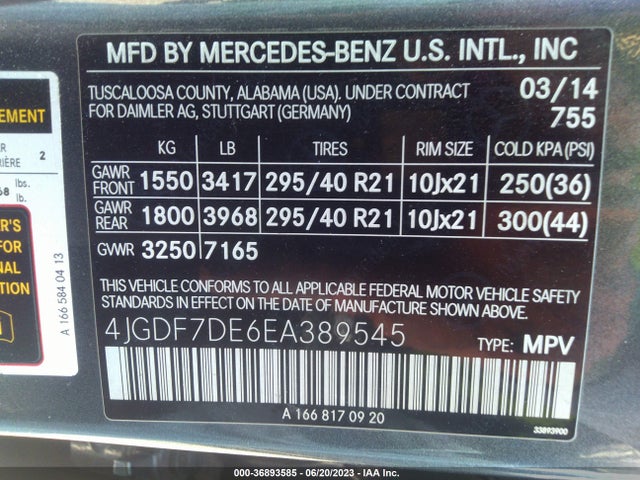 4JGDF7DE6EA389545 Mercedes-Benz Gl-class Gl 550
