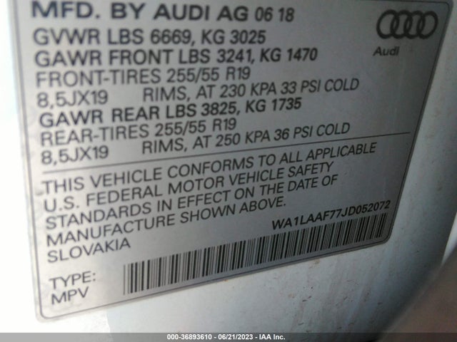 WA1LAAF77JD052072 Audi Q7 Premium Plus