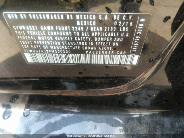 3VWD07AJ3FM300300 Volkswagen Jetta Sedan 1.8t Se W/connectivity