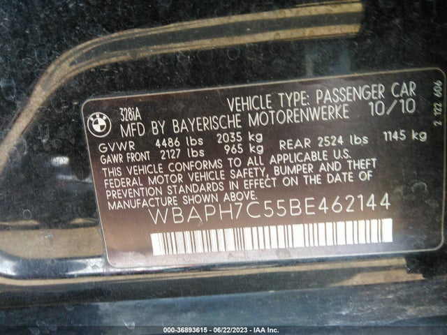 2011 BMW 3 SERIES 328I VIN: WBAPH7C55BE462144