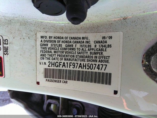 2010 HONDA CIVIC SDN EX-L VIN: 2HGFA1F97AH507477