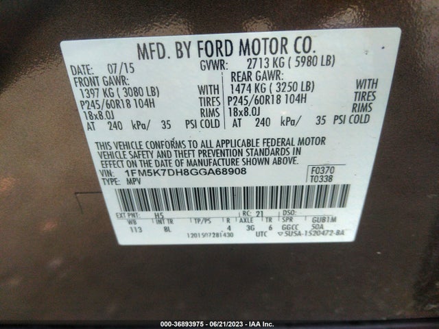 Ford EXPLORER XLT 2016 1FM5K7DH8GGA68908 Image 10