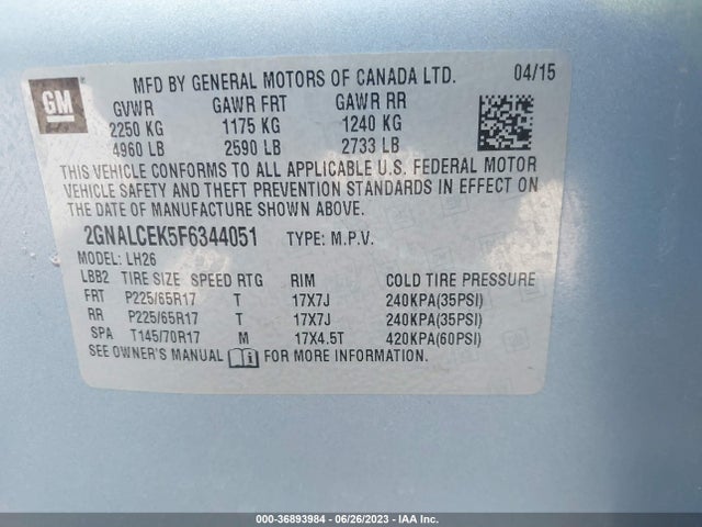 Chevrolet EQUINOX LT 2015 2GNALCEK5F6344051 Image 16