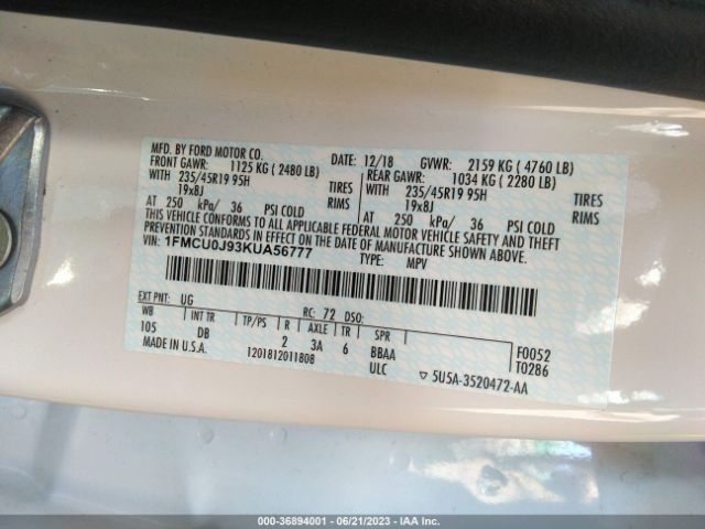1FMCU0J93KUA56777 Ford Escape Titanium