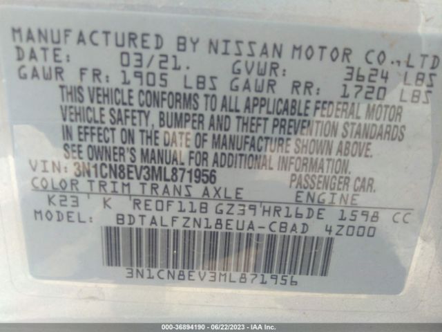 3N1CN8EV3ML871956 Nissan VERSA SV