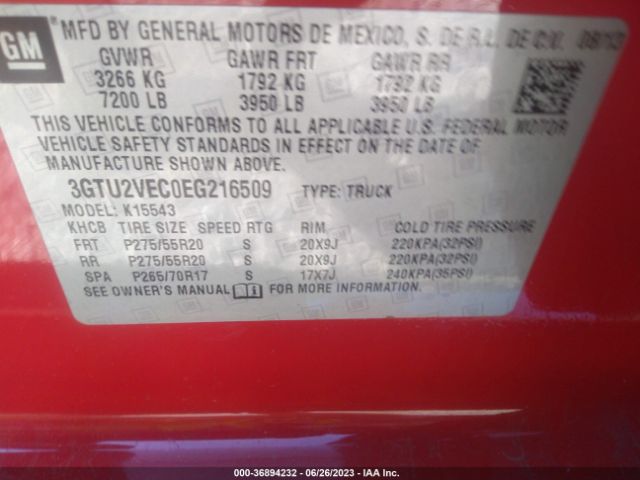 3GTU2VECOEG216509 GMC Sierra K1500 Slt