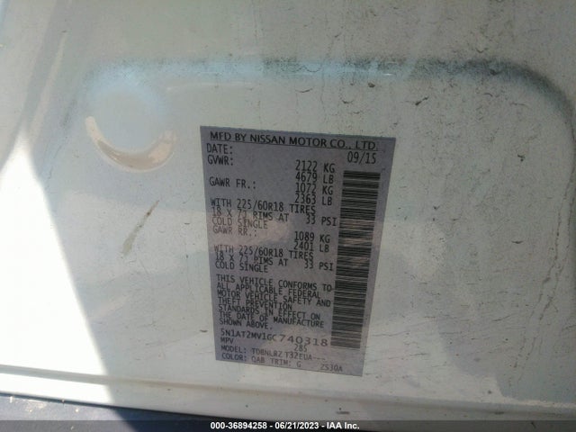 2016 NISSAN ROGUE SL VIN: 5N1AT2MV1GC740318