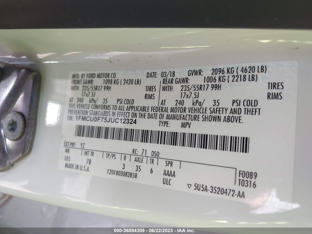 Ford ESCAPE S 2018 1FMCU0F75JUC12324 Image 15