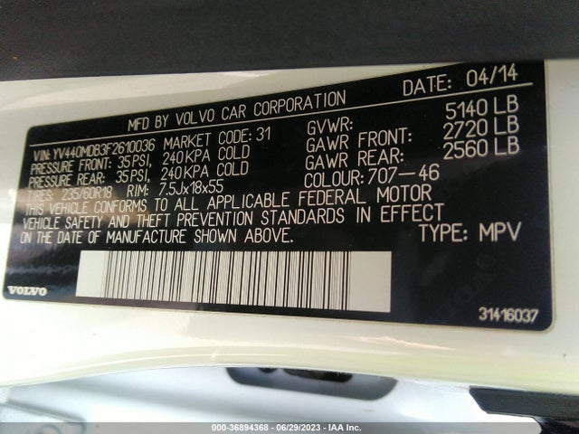 2015 VOLVO XC60 T5 DRIVE-E PREMIER VIN: YV440MDB3F2610036