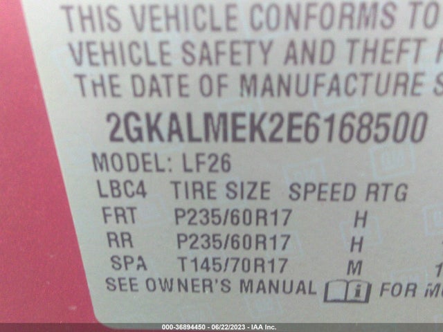 2014 GMC TERRAIN SLE VIN: 2GKALMEK2E6168500