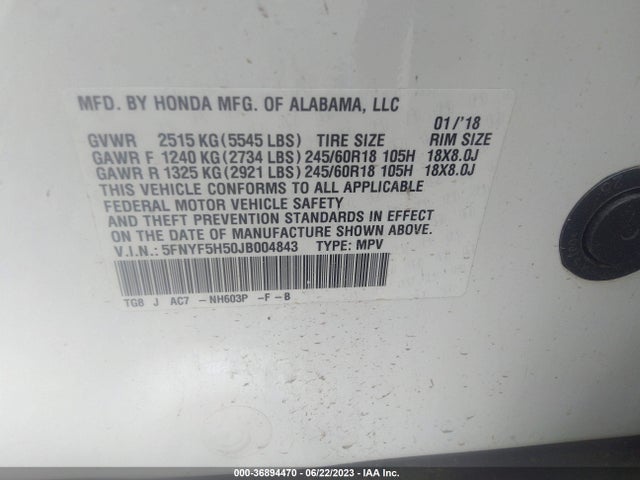 Honda Pilot Ex-l 2018 5FNYF5H50JB004843 Image 9