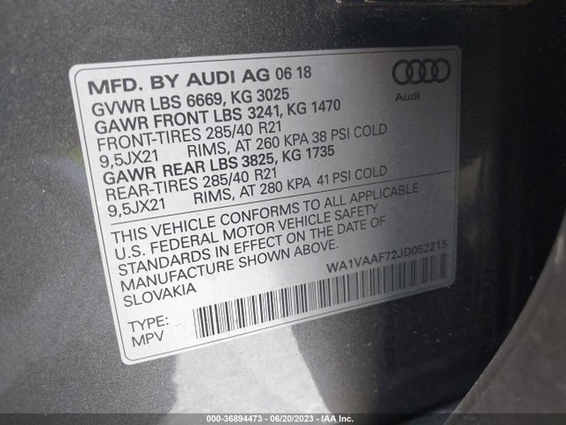 WA1VAAF72JD052215 Audi Q7 Prestige