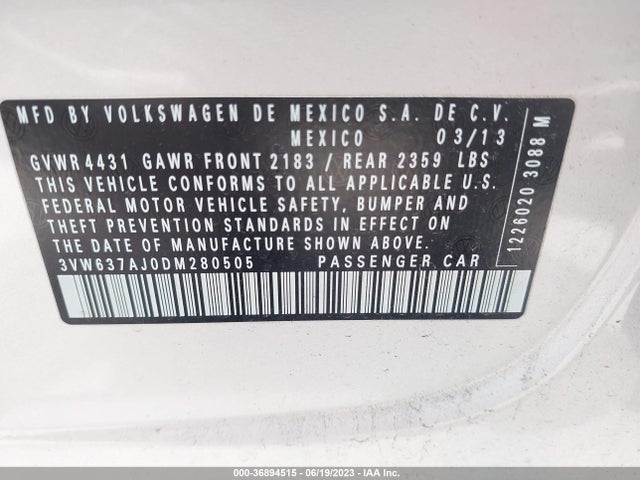 2013 VOLKSWAGEN JETTA SEDAN HYBRID SEL PREMIUM VIN: 3VW637AJ0DM280505