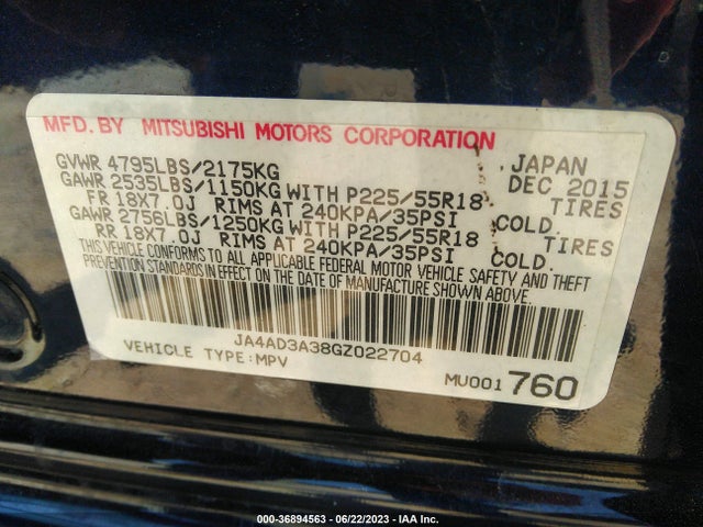 JA4AD3A38GZ022704 Mitsubishi Outlander Se/sel