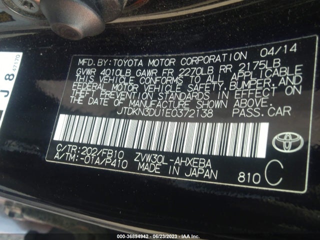 Toyota Prius Four/five/three/one/two 2014 JTDKN3DU1E0372138 Image 9
