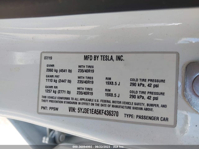 Tesla Model 3 Range 2019 5YJ3E1EA5KF436370 Image 9
