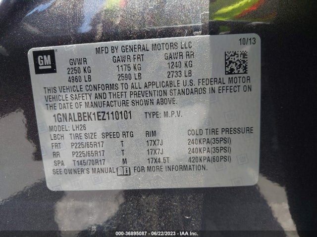 Chevrolet EQUINOX LT 2014 1GNALBEK1EZ110101 Image 16