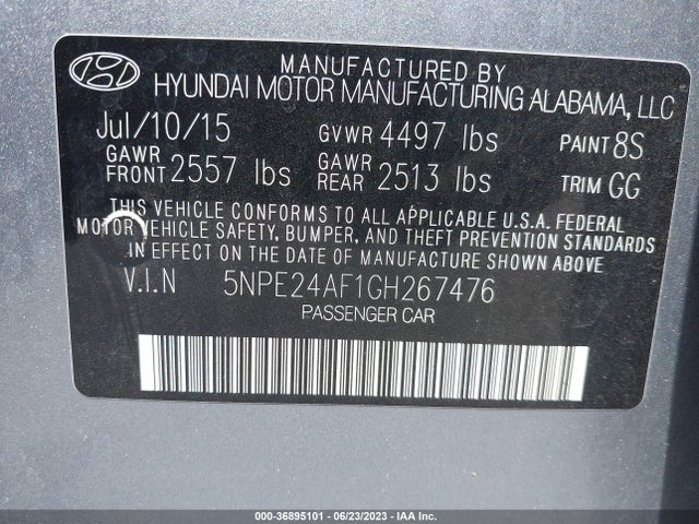 Hyundai Sonata 2.4l Se 2016 5NPE24AF1GH267476 Image 15