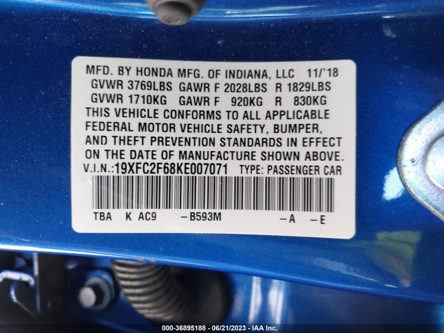Honda Civic Sedan Lx 2019 19XFC2F68KE007071 Image 9