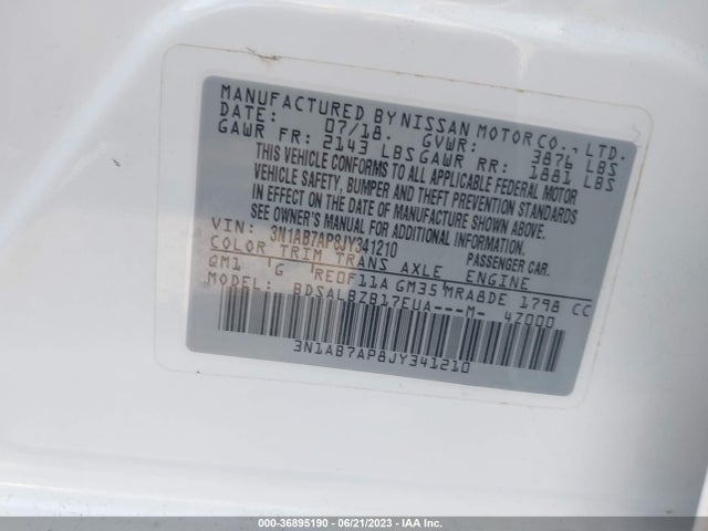 2018 NISSAN SENTRA S VIN: 3N1AB7AP8JY341210