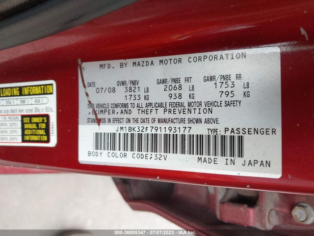 2009 MAZDA MAZDA3 I TOURING VALUE VIN: JM1BK32F791193177