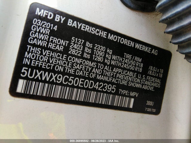 BMW X3 Xdrive28i 2014 5UXWX9C50E0D42395 Image 9