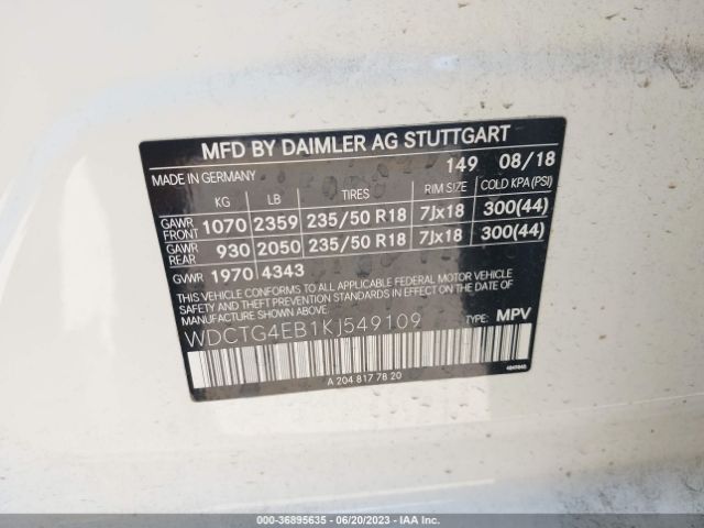WDCTG4EB1KJ549109 Mercedes-Benz Gla Gla 250