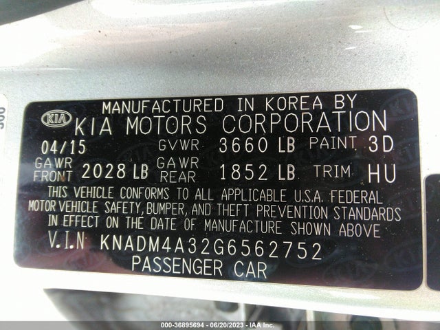 KIA RIO LX 2016 KNADM4A32G6562752 Image 10