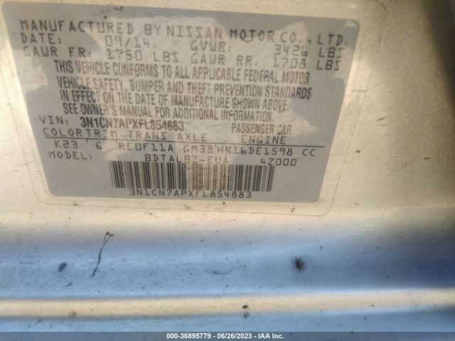 3N1CN7APXFL854883 Nissan VERSA SV