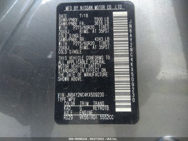 JN8AY2NC4KX509230 Nissan Armada Sl