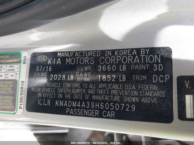 KNADM4A39H6050729 KIA RIO LX