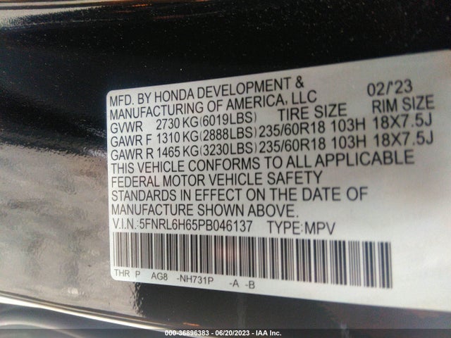 Honda Odyssey Ex-l 2023 5FNRL6H65PB046137 Image 15
