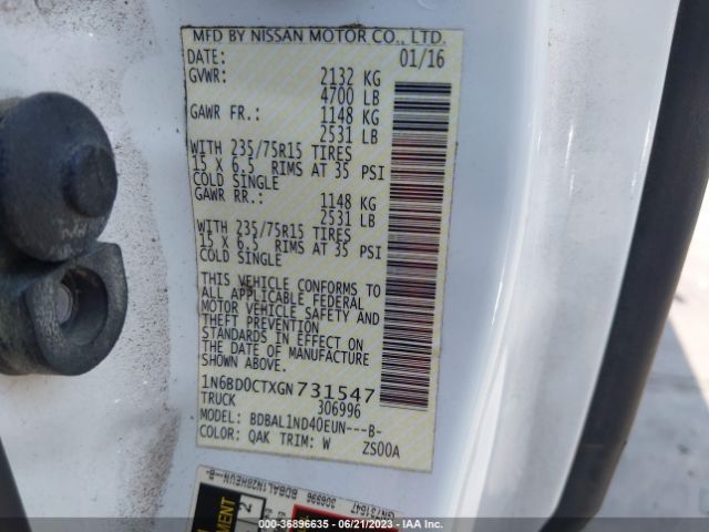 1N6BD0CTXGN731547 Nissan Frontier S/sv